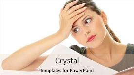  Presentation with overworked - Beautiful PPT theme featuring financial stress - overworked businesswoman isolated on white backdrop and a lemonade colored foreground