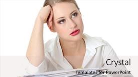  Presentation with overworked - PPT layouts featuring financial stress - overworked businesswoman isolated on white background and a soft green colored foreground