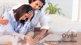  Presentation with stress - Colorful slides enhanced with financial stress - side view of young couple backdrop and a coral colored foreground