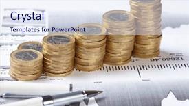  Presentation with business success - PPT theme with financial success - business chart coin background and a sky blue colored foreground