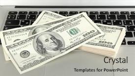 Presentation with money - Presentation theme with financial success - money on laptop close-up background and a light gray colored foreground