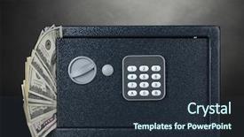  Presentation with safe - Presentation enhanced with financial success - safe with dollars on grey background and a  colored foreground