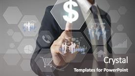  Presentation with financial welness - Theme having financial symbols coming from han background and a  colored foreground