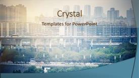  Presentation with financial system - Presentation theme enhanced with financial system - chongqing cityscape and complex traffic background and a lemonade colored foreground