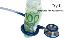  Presentation with stethoscope and red heart health - Slide set enhanced with financial system - symbol for costs of health background and a white colored foreground