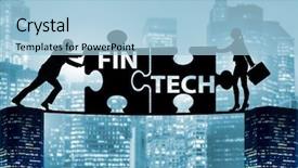  Presentation with fintech financial technology - Theme featuring financial technology concept with puzzle background and a light blue colored foreground