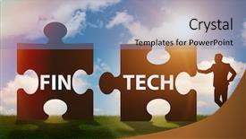  Presentation with fintech financial technology - Amazing PPT theme having financial technology concept with puzzle backdrop and a teal colored foreground