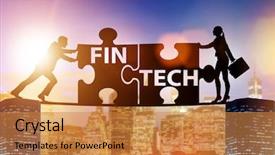  Presentation with fintech financial technology - Slide set consisting of financial technology concept with puzzle background and a gold colored foreground
