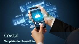  Presentation with smartphone - Amazing presentation design having financial tracking concept illustrated backdrop and a ocean colored foreground