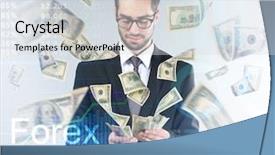  Presentation with trader - Cool new PPT layouts with financial trader with flying money backdrop and a sky blue colored foreground