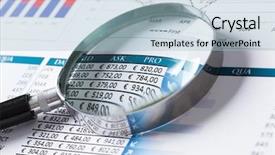  Presentation with data analytics - PPT layouts enhanced with finanzas - magnifing glass and documents background and a light blue colored foreground