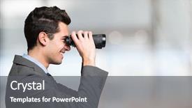  Presentation with find - Audience pleasing presentation theme consisting of find - businessman watching through binoculars backdrop and a gray colored foreground