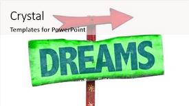  Presentation with dreams - Audience pleasing presentation consisting of find follow direction - dreams sign isolated on white backdrop and a sky blue colored foreground
