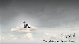  Presentation with alone - Slides with find god - smiling young businessman sitting alone background and a light gray colored foreground