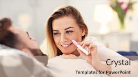  Presentation with step test - PPT layouts consisting of find house - happy couple with pregnancy test background and a lemonade colored foreground