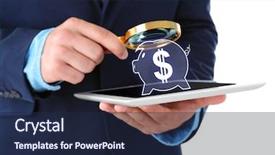  Presentation with blonde holds a magnifying glass - Beautiful slides featuring find investor - businessman holding magnifying glass backdrop and a navy blue colored foreground