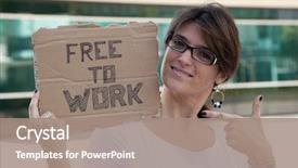  Presentation with free work life balance - Presentation design with find job - unemployed woman showing a message background and a coral colored foreground