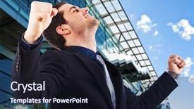  Presentation with victory - Beautiful presentation design featuring find job - young businessman standing with fists backdrop and a wine colored foreground