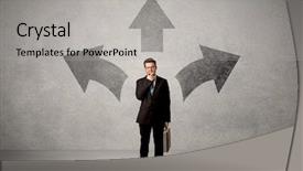  Presentation with three - Cool new slides with find mistakes - charming businessman in doubt choosing backdrop and a  colored foreground