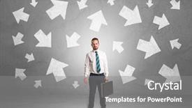  Presentation with find - Beautiful slide set featuring find mistakes - handsome businessman standing in front backdrop and a gray colored foreground