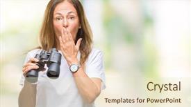  Presentation with woman covering man mouth hand - Cool new slides with find mistakes - middle age hispanic woman looking backdrop and a  colored foreground