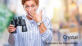  Presentation with find - PPT theme having find mistakes - senior caucasian woman looking background and a  colored foreground