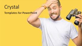  Presentation with shame - Cool new PPT theme with find mistakes - young handsome man looking backdrop and a yellow colored foreground