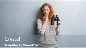  Presentation with woman praying over bible - Cool new slide deck with find mistakes - young redhead woman over grey backdrop and a  colored foreground