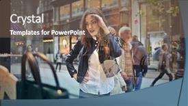  Presentation with shopping for electronics - PPT layouts enhanced with find sales people - young lady doing shopping background and a violet colored foreground