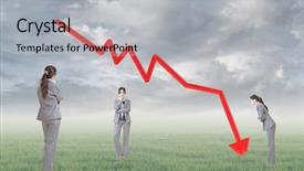  Presentation with find - Presentation design enhanced with find shape - business woman with downward arrow background and a  colored foreground