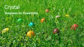  Presentation with easter - Amazing slide deck having find shape - colorful easter eggs in field backdrop and a forest green colored foreground