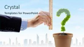  Presentation with hand holding plant - Beautiful PPT layouts featuring find shape - human hand holding ruler backdrop and a cool aqua colored foreground