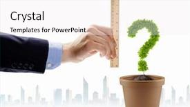  Presentation with hand holding plant - Beautiful theme featuring find shape - human hand holding ruler backdrop and a white colored foreground