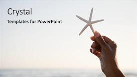  Presentation with find - PPT theme consisting of find shape - woman holding a starfish background and a sky blue colored foreground