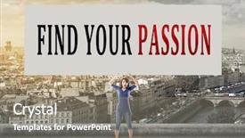  Presentation with passion - Colorful presentation design enhanced with find your passion words on blank board hold by a young girl in the outdoor backdrop and a gray colored foreground