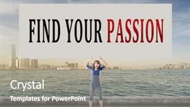 Presentation with passion - Presentation theme enhanced with find your passion words on blank board hold by a young girl in the outdoor background and a mint green colored foreground