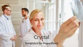  Presentation with radiologie - Presentation design consisting of finding dentist - doctors in radiologie office background and a coral colored foreground