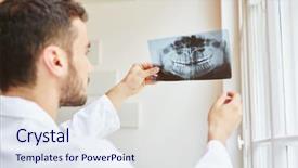  Presentation with radiologie - Slides having finding dentist - radiologie checking x-ray image background and a sky blue colored foreground