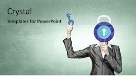  Presentation with key - Audience pleasing theme consisting of finding key to open opportunities backdrop and a  colored foreground