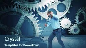  Presentation with gear - Colorful slides enhanced with fine 3d image of man backdrop and a ocean colored foreground