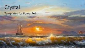  Presentation with sailboat - Audience pleasing PPT theme consisting of fine art - oil painting on canvas sailboat backdrop and a light blue colored foreground
