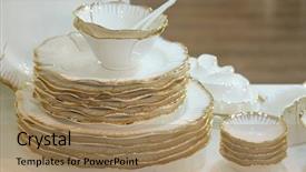  Presentation with china - Colorful PPT layouts enhanced with fine ceramic - china set under the white backdrop and a coral colored foreground