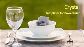  Presentation with tableware - PPT theme featuring fine ceramic - elegant white tableware bowl plates background and a tawny brown colored foreground