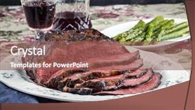  Presentation with roast beef - Beautiful PPT theme featuring fine ceramic - roast beef with green asparagus backdrop and a  colored foreground