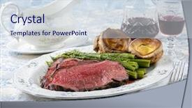 Presentation with pudding - Amazing PPT layouts having fine ceramic - roast beef with green asparagus backdrop and a sky blue colored foreground