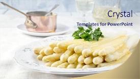  Presentation with white marble plate marble - Amazing slide deck having fine ceramic - white asparagus on plate backdrop and a lemonade colored foreground