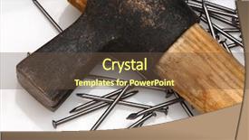  Presentation with nail - Presentation featuring fine closeup image of hammer and nail on white background background and a tawny brown colored foreground