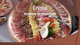  Presentation with food plate starter or entree - Amazing slide deck having fine croatian prosciutto sliced salami backdrop and a tawny brown colored foreground
