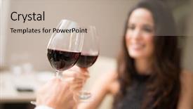  Presentation with restaurant toasting - Colorful slide set enhanced with fine day - couple toasting wineglasses backdrop and a mint green colored foreground