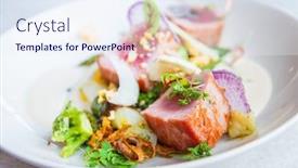  Presentation with fine dining - Theme featuring fine-dining-cuisine-french-dish background and a sky blue colored foreground